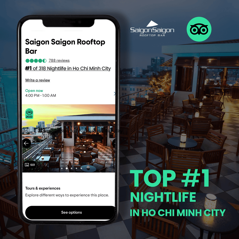 Proudly standing at the top, Saigon Saigon Rooftop Bar is Tripadvisor’s #1 bar in Ho Chi Minh City (Source: Saigon Saigon Rooftop Bar)